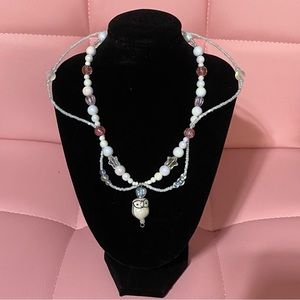 Pink necklace with owl charm